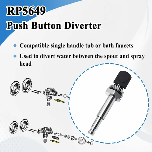 Vista 3 de Desviador de botón RP5649, compatible con grifo de bañera y ducha