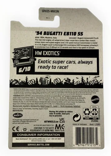 Vista 3 de Hot Wheels Bugatti EB110 SS '94, [Azul] 224/250 Exotics 6/10