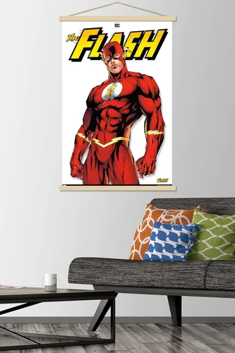 Vista 2 de Trends International DC Comics - Póster de pared con marco magnético The Flash Feature Series Juego de perchas de madera de haya y impresión de alta
