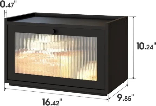 Vista 6 de kiplant Panera grande para encimera de cocina, contenedor de almacenamiento de pan de bambú negro con puerta transparente de arcílica ondulada, caja