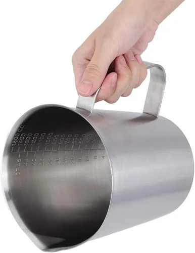 Vista 3 de Jarra de espuma de leche de acero inoxidable, jarra grande con escamas espumador de leche, taza de vaporizador, taza de crema, jarra de vertido