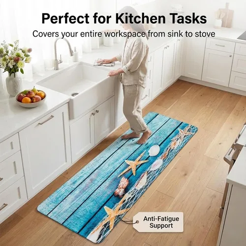 Vista 3 de Alfombra de franela de 2 x 6 pies, alfombra de baño antideslizante para cocina y baño (estrella de mar roja)