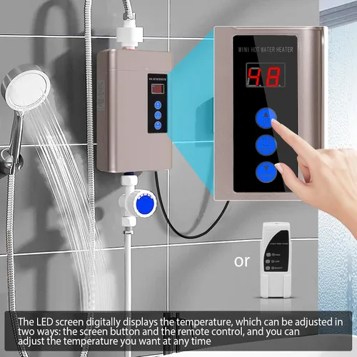 Vista 6 de Calentador de agua eléctrico sin tanque, pequeño calentador de agua instantáneo para fregadero de cocina, 3000 W 110 V, con pantalla digital LCD