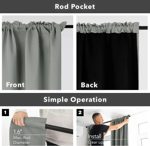 Vista 308 de Deconovo Cortinas opacas 100% con forro negro, cortinas con ojales aisladas térmicamente que reducen el ruido, doble capa para oscurecer