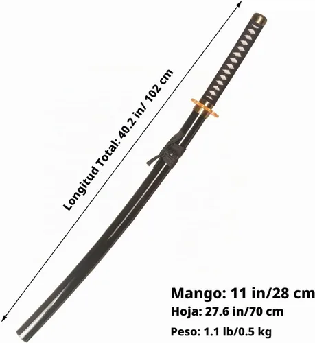 Vista 2 de Espada samurái de anime Katana negra de plástico de 40 pulgadas con protector dorado/azul para cosplay, accesorios de rendimiento
