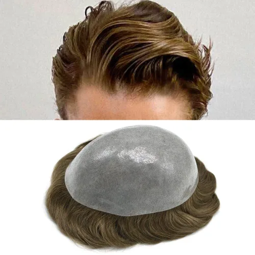 Vista 38 de PU Toupee para hombres pieza de pelo real sistema de reemplazo de cabello humano para hombres Toupee pieza de pelo para hombres piel polivinílica