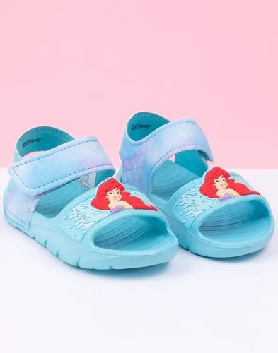 Vista 2 de Disney The Little Mermaid Ariel Sandalias para niñas pequeñas Deslizadores azules para niños con correa de apoyo Zapatos de verano
