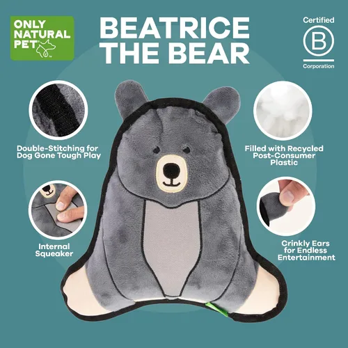 Vista 2 de Only Natural Pet Mountain Friends - Juguetes de peluche reciclados para perros, diseño duradero de doble costura con chirriante interno y orejas