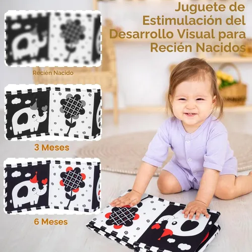 Vista 3 de Cawgug Juguetes para bebés de alto contraste en blanco y negro para el desarrollo del cerebro del recién nacido, tiempo boca abajo, libro suave