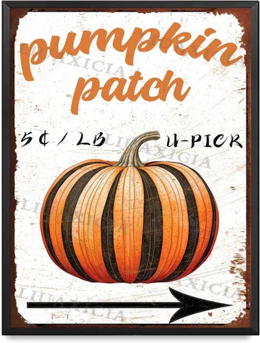 Vista 16 de Letrero de metal con diseño de calabaza, Día de Acción de Gracias, regalo para amantes de la decoración, arte de 8.00 x 12.00 pulgadas