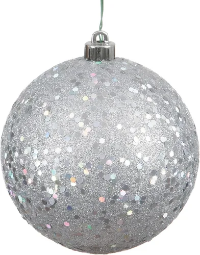 Vista 25 de Vickerman Adorno de bola de Navidad inastillable con acabado de lentejuelas con tapa perforada, 6 por bolsa, 4 pulgadas, color negro
