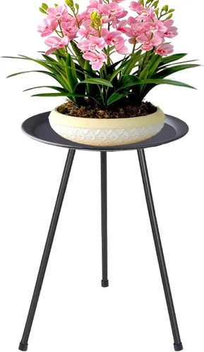 Vista 9 de Soporte para plantas, 15 pulgadas de alto para interiores y exteriores, juego de 1, diseño retro, redondo, soporte de metal recubierto a prueba