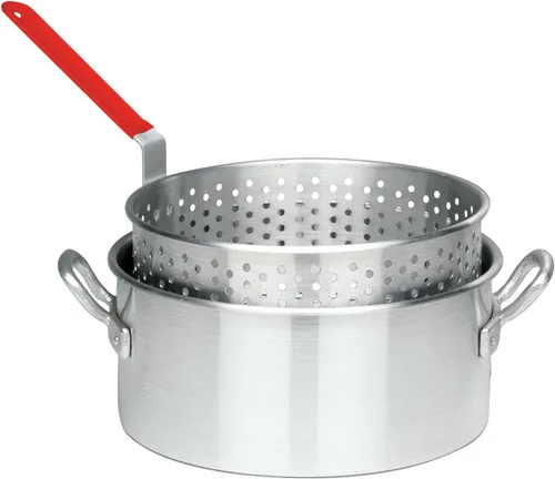 Vista 3 de Bayou Classic 1201 - Olla de aluminio de 10 cuartos de galón con cesta de aluminio perforada, asas remachadas resistentes, perfectas para freír