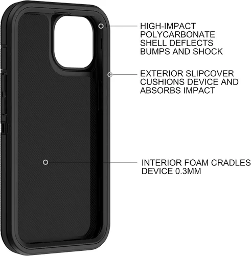 Vista 6 de MXX Funda para iPhone 13, con protector de pantalla de vidrio templado, protector de lente de cámara de 3 capas de alta resistencia, a prueba