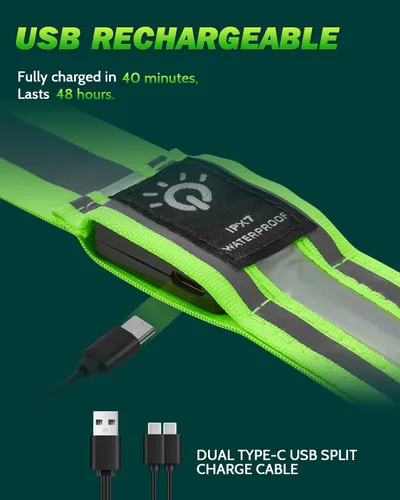 Vista 5 de Fitense LED Reflective Belt Sash - 5 Lights Colors & 3 Light Modes High Visibility Night Safety Belt, Rechargeable Light Up Running Gear Adjustable