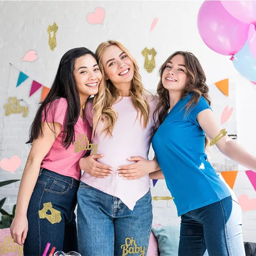 Vista 4 de Sumind 240 piezas de confeti de revelación de género, decoraciones de mesa Formas de ropa de texto con forma de corazón de papel con purpurina azul