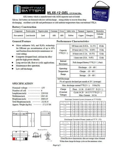 Vista 7 de Mighty Max Battery Batería del GEL de 12V 55AH para el motor eléctrico del Trolling del pontón del barco del poder