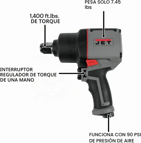 Vista 2 de Jet Llave de impacto compuesta de 1 pulgada, 1400 ft-lbs, 5300 RPM (modelo JAT-128)