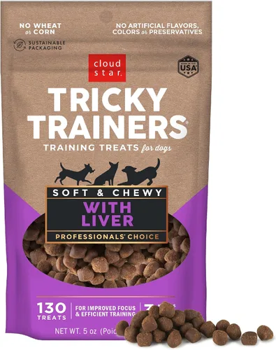 Vista 13 de Cloud Star Tricky Trainers - Golosinas suaves y masticables para entrenamiento de perros, bolsa de 5 onzas, sabor cheddar, ayuda de comportamiento
