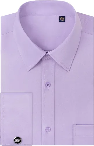 Vista 9 de J.VER Camisas de vestir con puños franceses para hombre, ajuste regular Verde militar