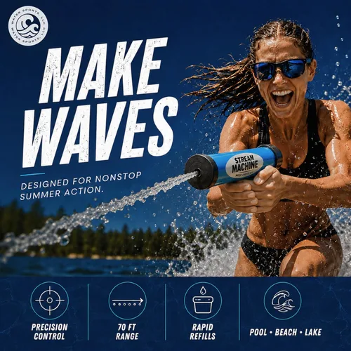 Vista 3 de Water Sports Stream Machine - Cañón de pistola de agua, fuerte, divertida y potente, juguete de piscina para todas las edades, cañón único de 8