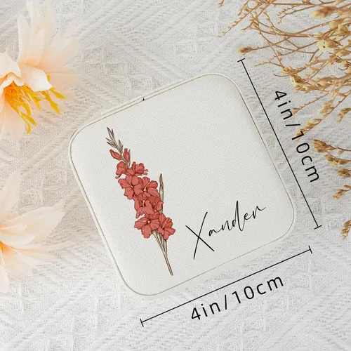 Vista 7 de Joyero de viaje para mujer, joyero de flores de nacimiento, organizador personalizado de flores de nacimiento, pequeño joyero de viaje para viajar