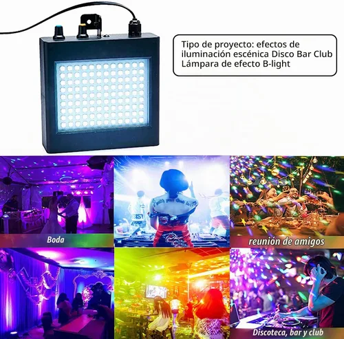 Vista 8 de Mini luz estroboscópica, sUperbrillante RGB/color blanco, luz estroboscópica con 108 mini LED, auto-activada por sonido o modo de flash de control