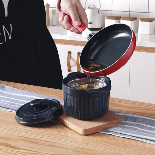 Vista 6 de ONTUBE - Contenedor de grasa de tocino de cerámica con colador, azul marino 17oz