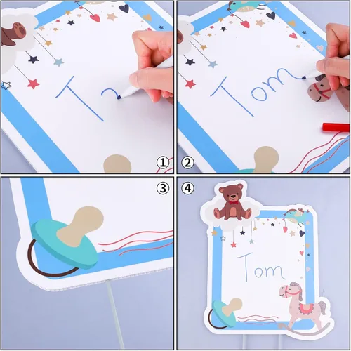 Vista 4 de Elcoho 11 carteles azules con estacas con texto en inglés "IT'S A Boy", incluye letras, globo, biberón, letrero para chupete de bebé para decoración