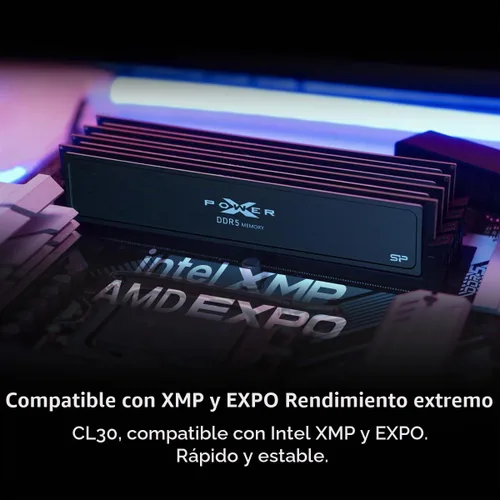 Vista 3 de Silicon Power Value Gaming DDR5 64GB (2x32GB) 6000MT/s (PC5-48000) 288-pin CL30 1.35V UDIMM Memoria RAM de computadora de escritorio con disipador
