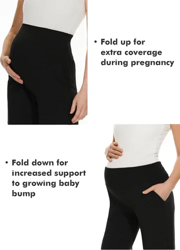 Vista 19 de Ecavus Pantalones de maternidad anchos y rectos para mujer, versátiles, cómodos, palazzo, elásticos, con bolsillos