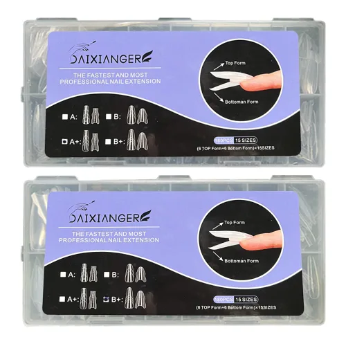Vista 8 de 180 puntas de uñas redondas transparentes, 15 tamaños, forma superior e inferior, kit de extensiones de uñas profesionales de doble diseño, uñas a