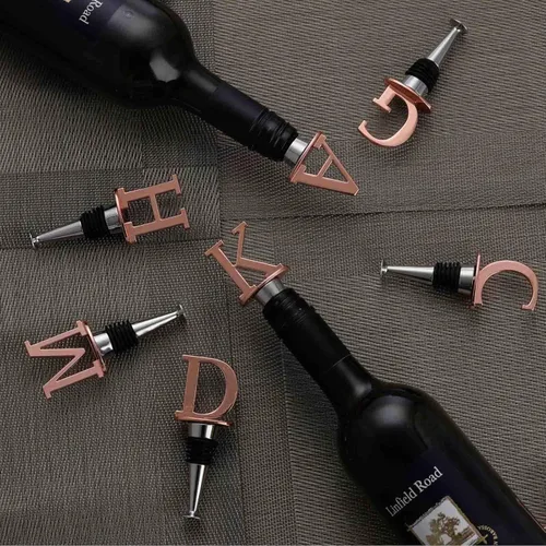 Vista 9 de Tapones de vino, tapones reutilizables para botellas de vino, chapado en oro rosa, tapón de vino con letra, regalo perfecto para vino, amplio uso