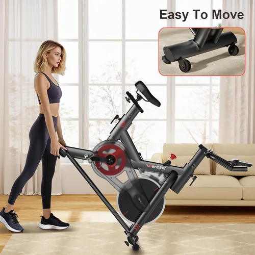 Vista 7 de Wenoker Exercise Bike for Home – 350LB Indoor Cycling Bike, Silent Stationary Spin Bike with App Sync, Adjustable Seat, LCD Monitor, Smooth & Quiet