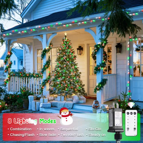 Vista 2 de JMEXSUSS 400 luces LED de Navidad rojas, blancas y verdes, luces de árbol de Navidad de 132 pies con control remoto, tira de luces para interiores