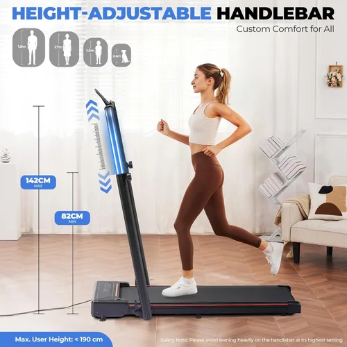 Vista 2 de GORISE Walking Pad Treadmill with Adjustable Height Handle Bar, 3HP Quiet Foldable Under Desk Treadmill, Portable Treadmills for Home 350LBS with