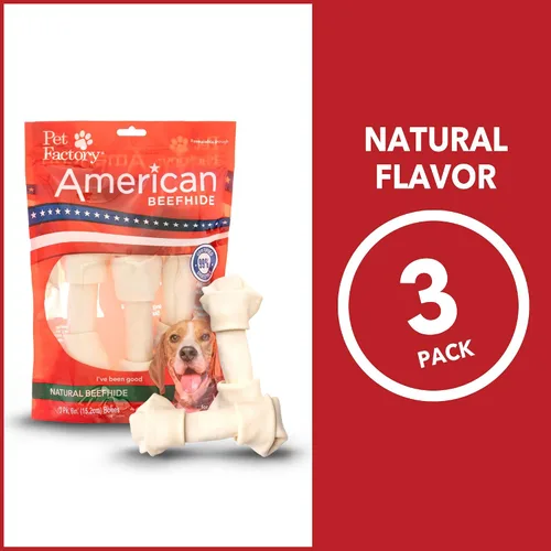Vista 4 de Pet Factory American Beefhide - Golosinas masticables para perros de 6 a 7 pulgadas, sabor natural, 3 unidades/1 paquete