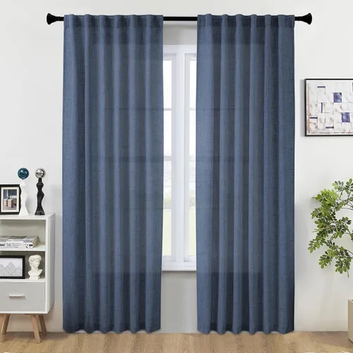 Vista 37 de Cortinas de Lino Natural Color Crema de 84 Pulgadas de Largo para Sala de Estar, Juego de 2 Paneles de Lino Texturizado con Trabillas Traseras