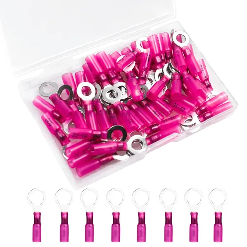 Vista 17 de 50 unidades de conectores de cable termorretráctiles, terminales de anillo impermeables de 12-10 AWG, terminales de cable de 12-10 AWG de 1/4" (M6)