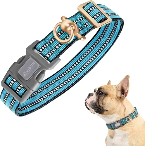 Vista 8 de Collar de perro Auroth para perros medianos y grandes, collar de perro reflectante, collares de perro de nylon suave ajustables con resistente
