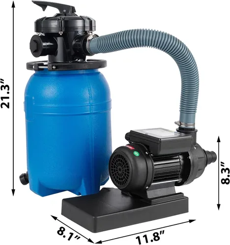 Vista 7 de Bomba de filtro de arena de 10 pulgadas, bomba de piscina de 1/3 HP, 2640 GPH de alto flujo, bomba de filtro de arena para piscina sobre el suelo