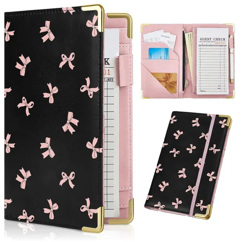 Vista 13 de Unicorn Catcher Libro de mesero para camarera de cuero PU, 5 x 8 pulgadas Flores a