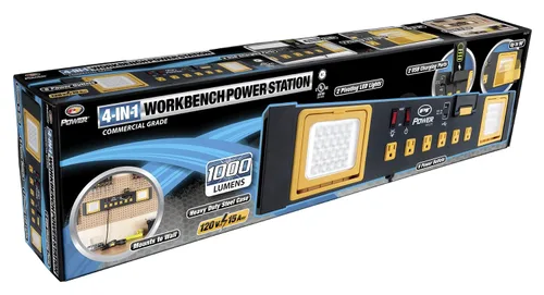 Vista 10 de Estación de potencia de grado comercial Performance Tool W2279 con 6 tomas de corriente, 2 puertos USB, soporte incorporado y luces LED, ideal