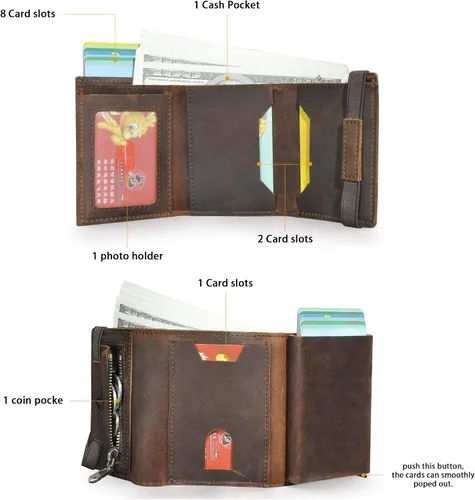 Vista 4 de Grueso caballo loco cuero viaje regalo bolsillo frontal con moneda bolsillo tarjeta caso organizador Rfid cartera para hombres hombres 1694, 1694