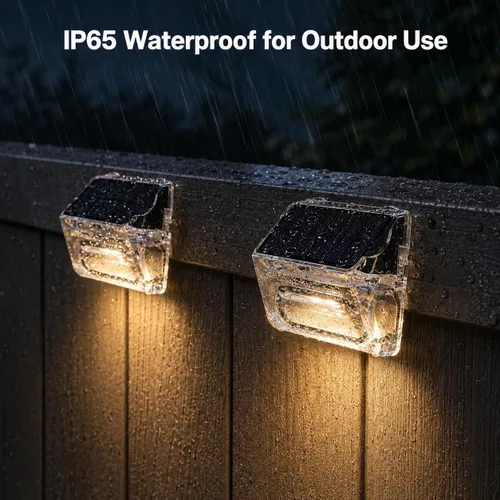 Vista 2 de Qualdout Paquete de 8 luces solares para exteriores, luces solares impermeables para cubierta con lente acrílica transparente, luces solares blancas