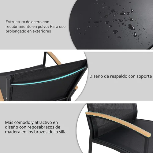 Vista 4 de Shintenchi Juego de 3 piezas de bistró de patio, juego de bistró de tela de textileno para exteriores, sillas de porche delantero de tela de Negro