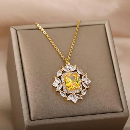 Vista 4 de LoyJoy - Collar clásico de océano para mujer collar con colgante geométrico de diamantes de imitación azul y rosa joyería fina para fiesta