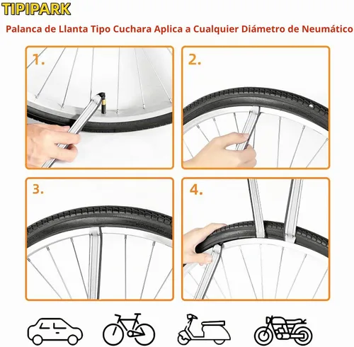 Vista 4 de Palancas de neumáticos de bicicleta, cucharas de neumáticos de motocicleta, juego de hierro, herramientas de cambio de neumáticos de motocicleta