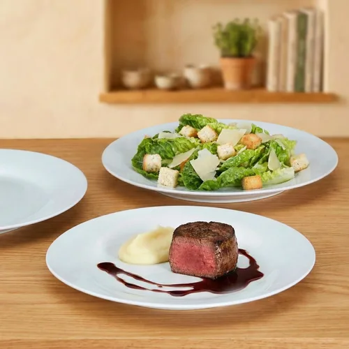 Vista 5 de Juego de 4 platos redondos de 10.5 pulgadas, platos de cerámica blanca para cena, ensalada, aperitivo y postre, microondas, vajilla apta