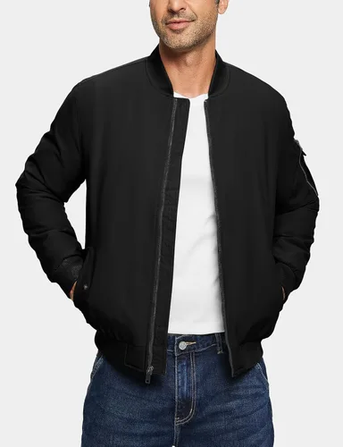 Vista 2 de TBMPOY - Chaqueta de hombre para el otoño, chaqueta de invierno, rompevientos, bomber, con cremallera, acolchada, de softshell, cálida